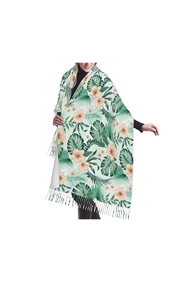 Plantes tropicales abstraites créatives1 écharpe hommes femme écharpes douces chaudes, châle Pashmina enveloppes long châle c