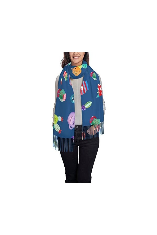 Écharpe de cactus drôle daquarelle pour hommes et femmes, écharpes douces et chaudes, châle Pashmina enveloppant un long châ