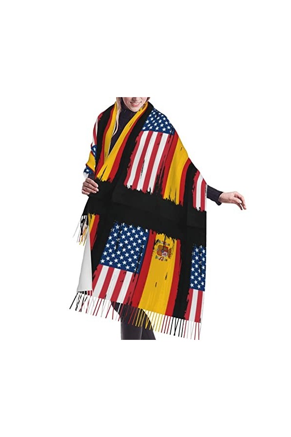 Écharpe à drapeau fendu des États-Unis et de lEspagne pour homme et femme, écharpes douces et chaudes, châle Pashmina envelo