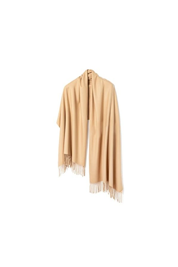 tonten Femmes Châles Soyeux Wrap Cape Pull Poncho, Hiver Extra Large 200 X 60 CM Doux Épais Solide Pashmina Écharpe chameau