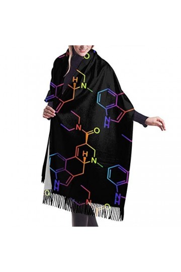 FJAUOQ Écharpe douce pour femme Pashmina Cachemire Châle Wrap avec pompon, Chimie psychédélique acide molécule, taille unique