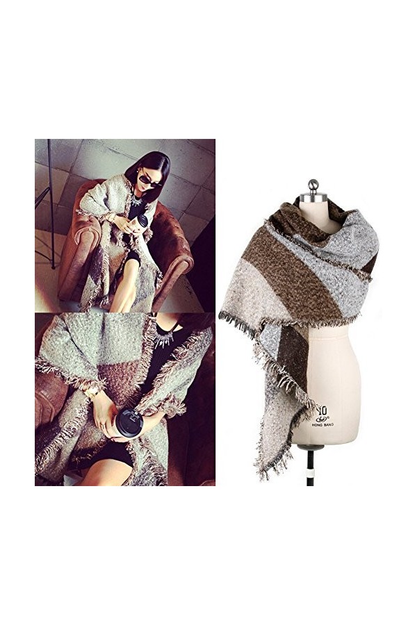 Frotox Écharpe dhiver en laine pashmina cachemire épaisse et chaude pour femme, fuchsia, See picture