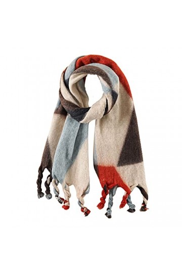 Frotox Écharpe rayée en forme de grille de diamant pour femme - Légère et chaude - Pour lhiver - Cache-cou - Pashmina, Rouge