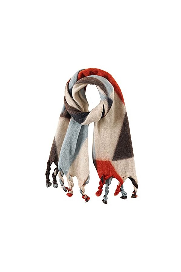 Frotox Écharpe rayée en forme de grille de diamant pour femme - Légère et chaude - Pour lhiver - Cache-cou - Pashmina, Rouge