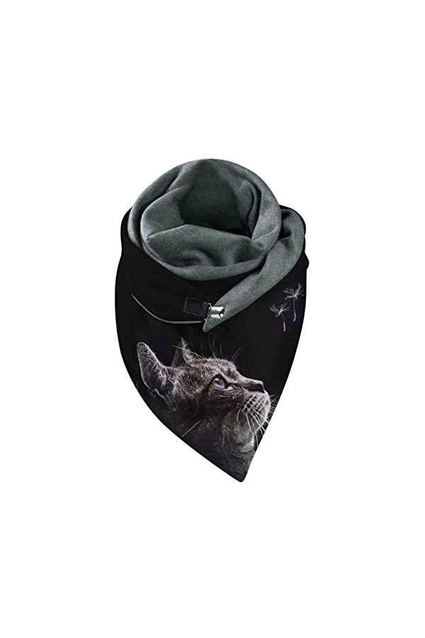 SoLu DAY8 écharpe Triangle Femme Hiver Chaud Pas Cher Chale Elegant Adolescent Avec Bouton Douce Wrap Chale Imprimee Chat Lib