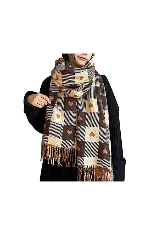 Pashmina Écharpe Femme Unisexe Réversible Amour Plaid Écharpe à Pompon Écharpe Chaude Écharpe Épaissie Bonnet et Écharpe Fill