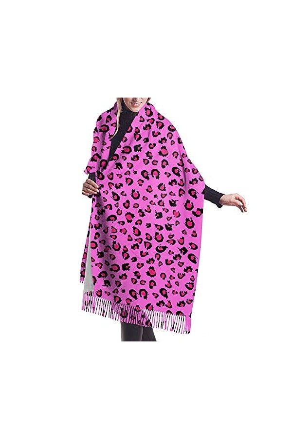 FJAUOQ Écharpe à franges motif léopard coloré pour femme, Jolie panthère rose, taille unique
