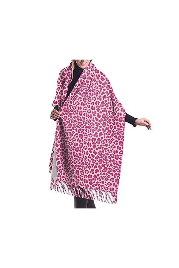 FJAUOQ Écharpe à franges motif léopard coloré pour femme, Jolie panthère rose, taille unique