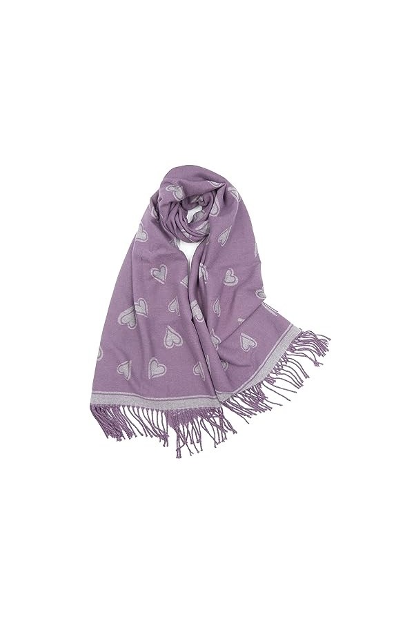 Claudia & Jason Love Heart Écharpe dhiver réversible Pashmina, violet, 180*90 cm