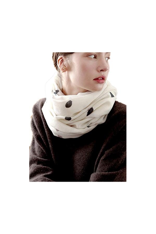 prettystern Écharpe Pashmina en laine pour dames Blanc crème Blanc ivoire Blanc noir Marron à pois ecru