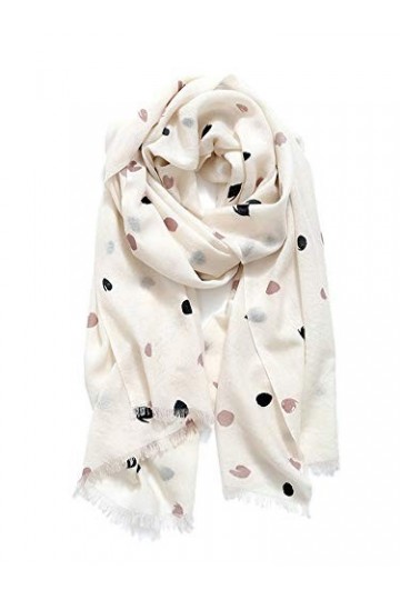 prettystern Écharpe Pashmina en laine pour dames Blanc crème Blanc ivoire Blanc noir Marron à pois ecru