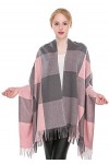Xinqiao Grande écharpe pashmina à carreaux pour femme Toucher cachemire, Rose/gris, taille unique