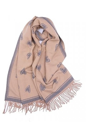 Claudia & Jason Love Heart Écharpe dhiver réversible Pashmina, kaki, 180*90 cm