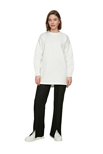 Trendyol Femme Tuniques modestes à col Rond en Tricot, Blanc, XL