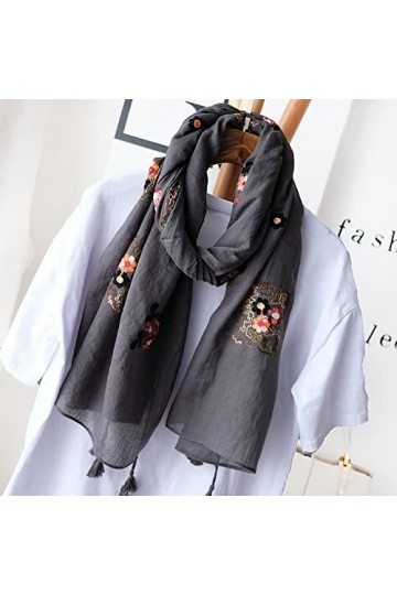 WYCSDD Femmes Brodé Floral Tassel Coton Et Lin Châles Femmes Mode Imprimé Pashmina Hijab,03