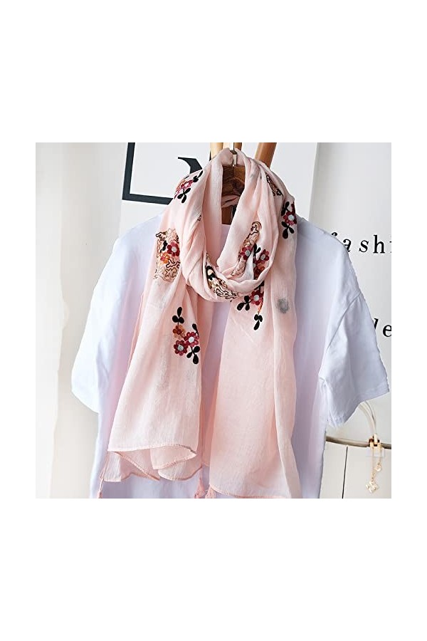 WYCSDD Femmes Brodé Floral Tassel Coton Et Lin Châles Femmes Mode Imprimé Pashmina Hijab,03