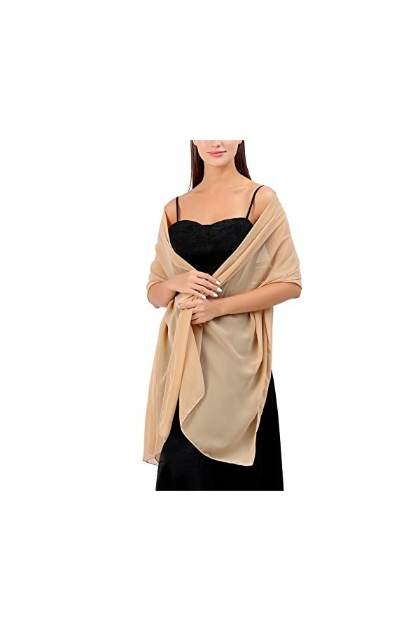 Châle en soie pour femme - Pashmina pour mariage, soirée, cérémonie, kimono à paillettes argentées doré, taille unique 