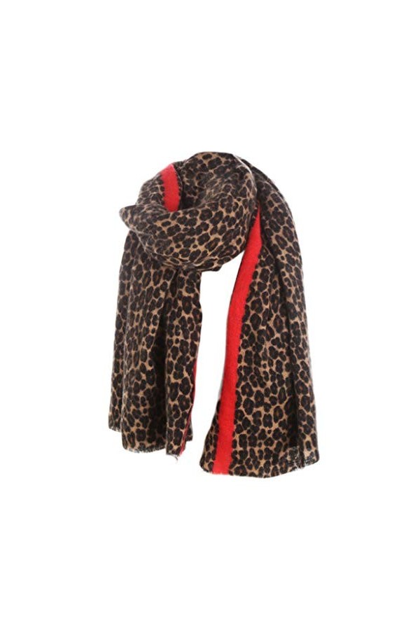 Frotox Écharpe dhiver pashmina surdimensionnée pour femme avec imprimé léopard, Rouge, 200*90cm