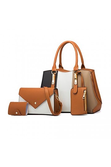 NICOLE & DORIS Sacs Portés Main de 4 pièces Sac a Main Femme +Sac Bandoulière Mode+Portefeuille en Main+Porte Cartes Mignon S