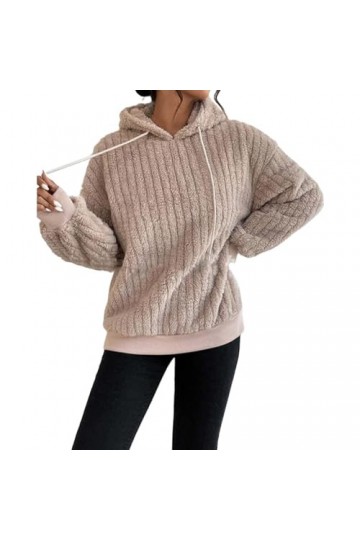 Nidddiv Sweat à capuche en polaire douce pour femme - Couleur unie - Cordon de serrage - Haut en peluche décontracté - Pull à