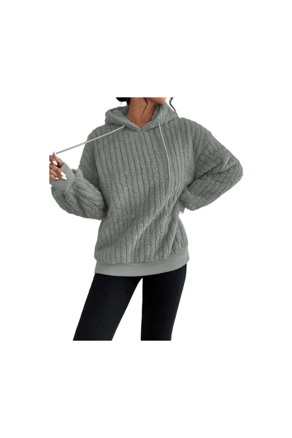 Nidddiv Sweat à capuche en polaire douce pour femme - Couleur unie - Cordon de serrage - Haut en peluche décontracté - Pull à