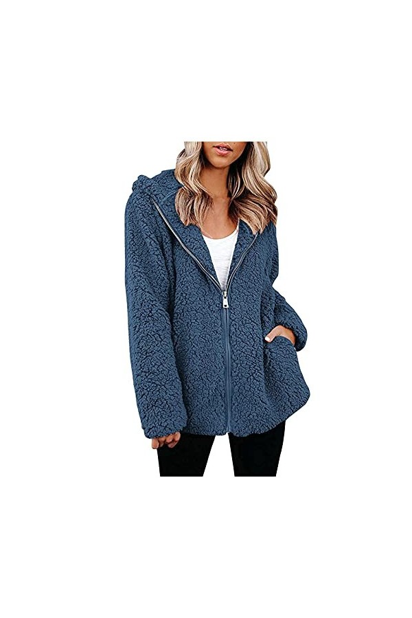 HaicoM Manteau dhiver surdimensionné avec poche - Sweat à capuche sportif pour femme - Grande taille - Veste polaire à manch