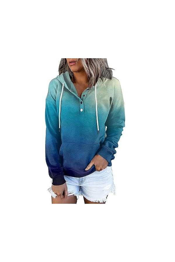 Nidddiv Sweat à capuche décontracté dégradé pour femme - Sweat à capuche surdimensionné pour lhiver et lautomne - Manches l