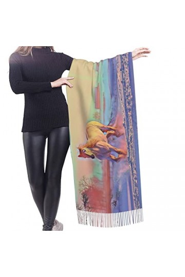 Grande écharpe en pashmina toucher cachemire pour homme et femme, cheval, taille unique