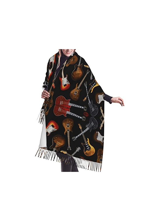 Grande écharpe en pashmina toucher cachemire pour homme et femme, Guitares, taille unique