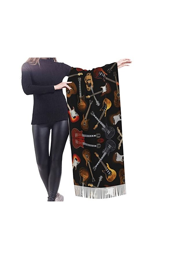 Grande écharpe en pashmina toucher cachemire pour homme et femme, Guitares, taille unique