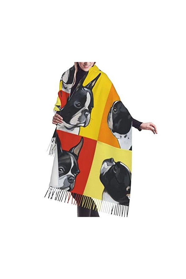 Grande écharpe en pashmina toucher cachemire pour homme et femme, Adorable carlin, taille unique