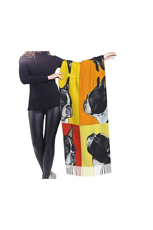 Grande écharpe en pashmina toucher cachemire pour homme et femme, Adorable carlin, taille unique