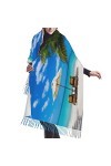 Grande écharpe en pashmina toucher cachemire pour homme et femme, Plage blanche mer tropicale, taille unique
