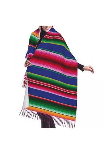 OGNOT Foulard coloré à rayures mexicaines dautomne chaud en cachemire à franges écharpes, unisexe pour homme et femme Écharp