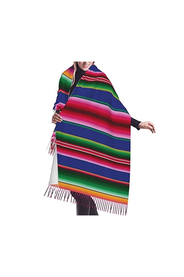 OGNOT Foulard coloré à rayures mexicaines dautomne chaud en cachemire à franges écharpes, unisexe pour homme et femme Écharp