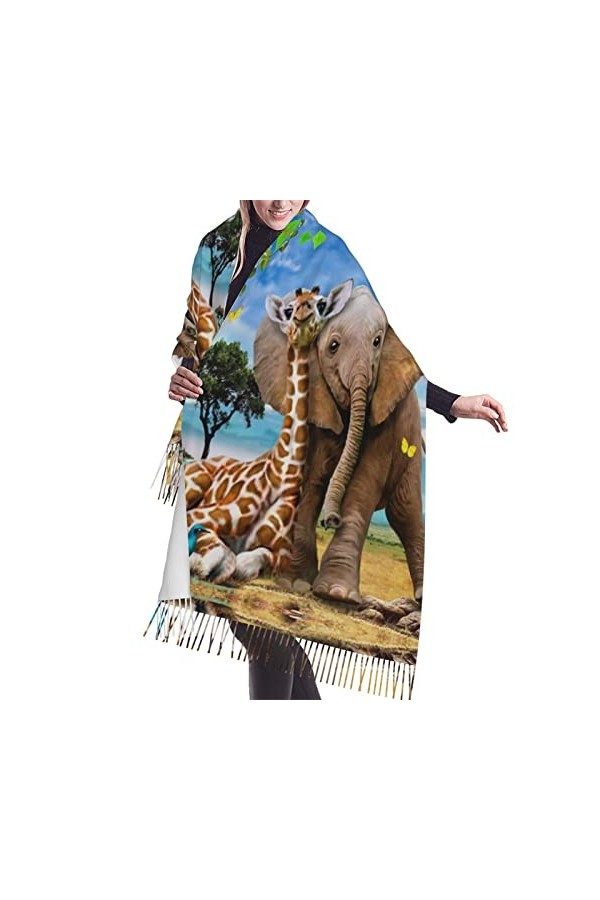 Grande écharpe colorée en forme de papillon - Toucher cachemire - Pashmina - Doux et chaud - Cadeau pour homme et femme, Élép