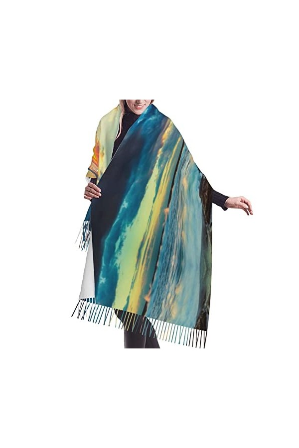 Grande écharpe de baseball Pashmina toucher cachemire doux et chaud - Cadeau pour homme et femme, Sunset Beach, taille unique