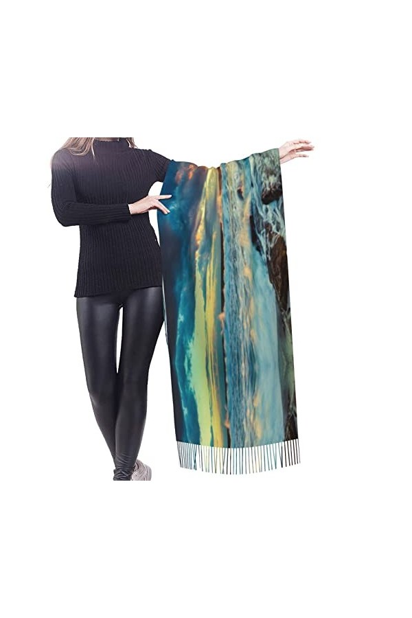 Grande écharpe de baseball Pashmina toucher cachemire doux et chaud - Cadeau pour homme et femme, Sunset Beach, taille unique