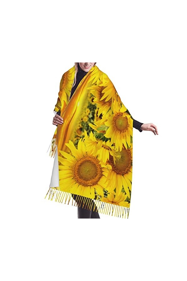 Grande écharpe de baseball Pashmina toucher cachemire doux et chaud - Cadeau pour homme et femme, Champ de tournesol., taille