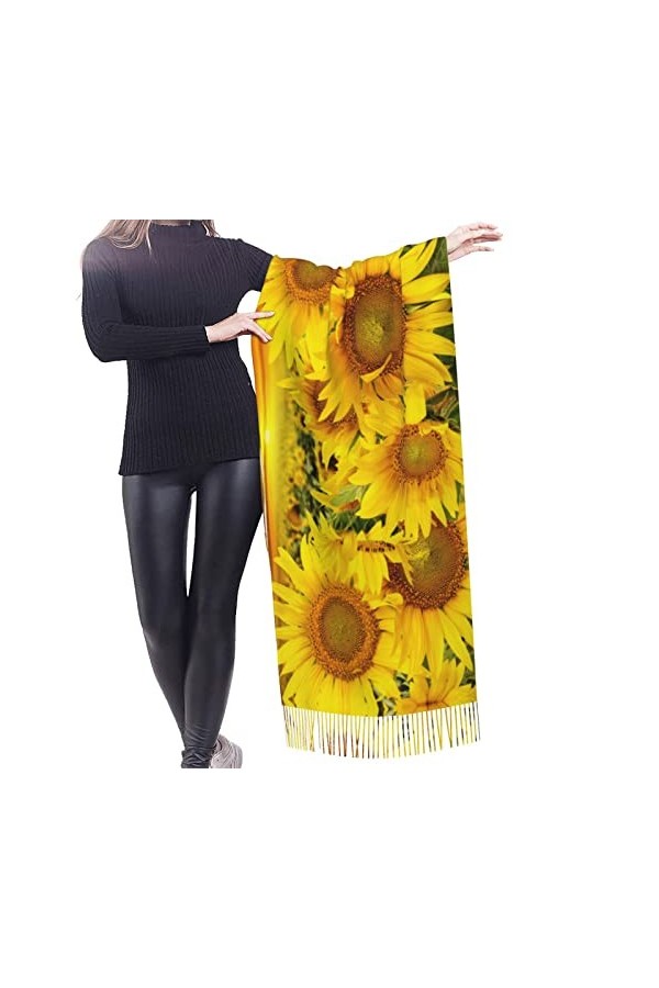 Grande écharpe de baseball Pashmina toucher cachemire doux et chaud - Cadeau pour homme et femme, Champ de tournesol., taille