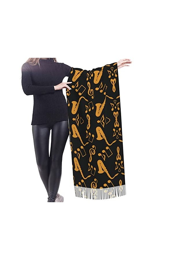 Grande écharpe de baseball Pashmina toucher cachemire doux et chaud - Cadeau pour homme et femme, Notes de musique aigus, tai