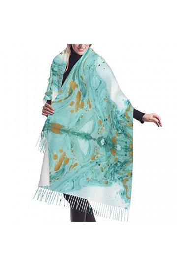 Grande écharpe de baseball Pashmina toucher cachemire doux et chaud - Cadeau pour homme et femme, Marbre bleu sarcelle et dor