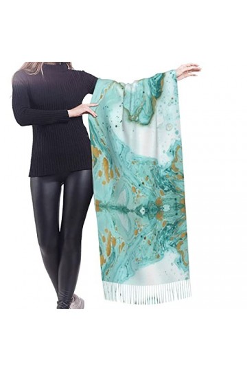 Grande écharpe de baseball Pashmina toucher cachemire doux et chaud - Cadeau pour homme et femme, Marbre bleu sarcelle et dor