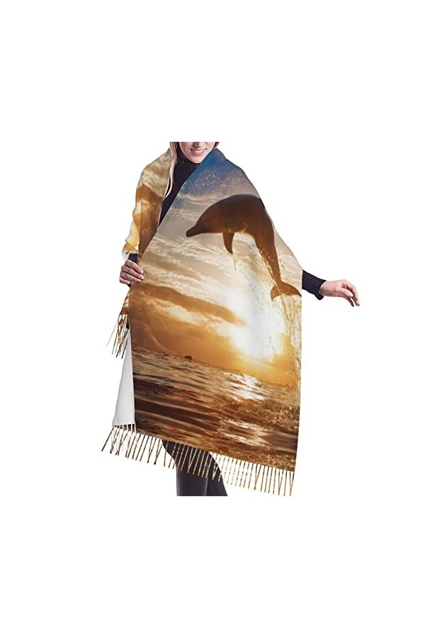 Grande écharpe pashmina amusante en forme de dauphin - Toucher cachemire - Doux et chaud - Cadeau pour homme et femme, Bonhom