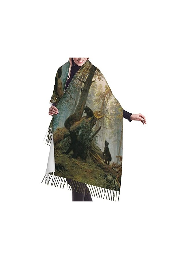Grande écharpe pashmina à rayures noires et blanches - Toucher cachemire - Couverture douce et chaude - Cadeau pour homme et 