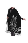 Grande écharpe pashmina à rayures noires et blanches - Toucher cachemire - Couverture douce et chaude - Cadeau pour homme et 