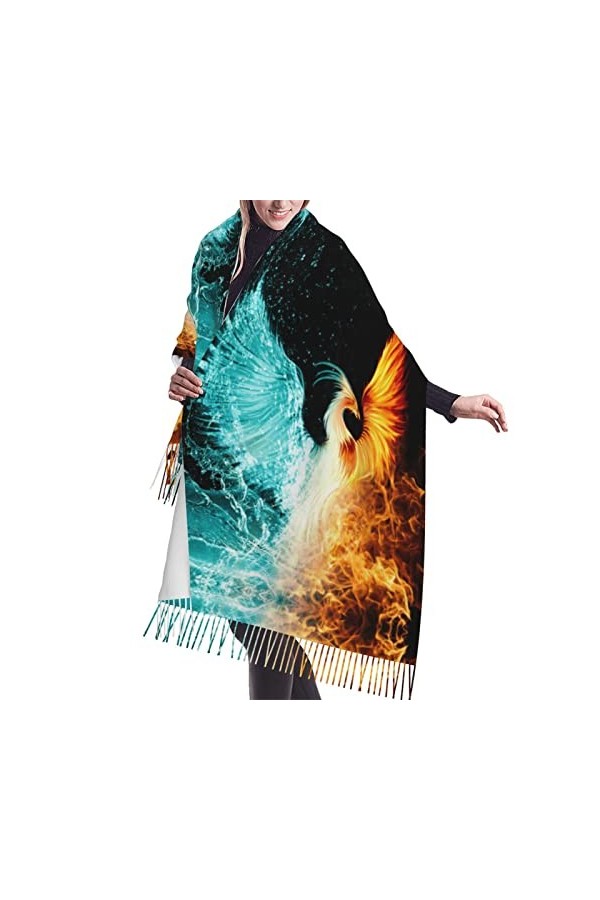 Grande écharpe pashmina motif dauphins galaxie, toucher cachemire, écharpe douce et chaude, cadeau pour homme et femme, Chat 