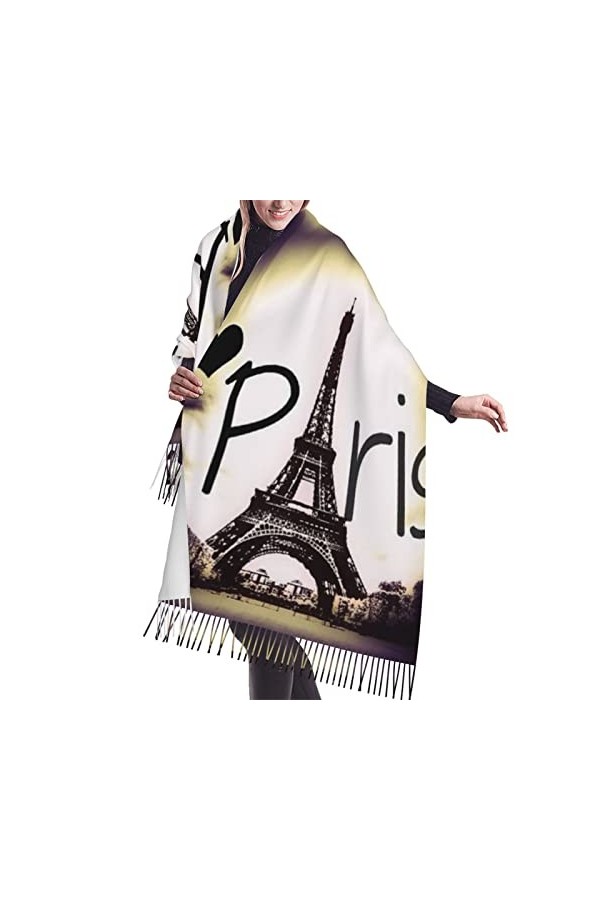 Grande écharpe en pashmina toucher cachemire pour homme et femme, Tour Eiffel Love Paris, taille unique