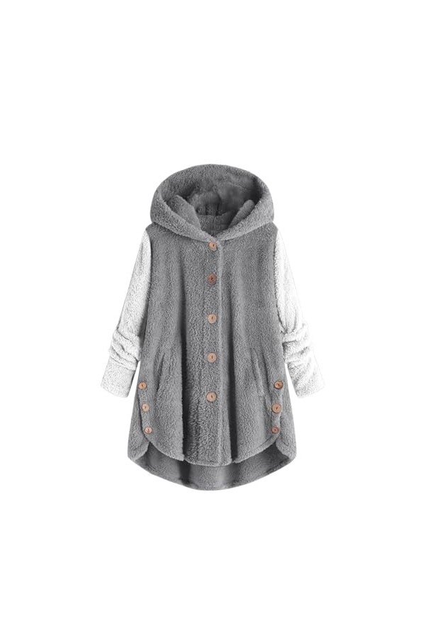 Nidddiv Pyjama en polaire pour femme - Couleurs contrastées - Capuche - Bouton - Poche fendue - Vêtement de nuit tendance déc