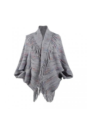 Générique Châle Plaid pour Femme Poncho Fourrure Châle Étole Cape à Capuche Tricoté Manteau avec Col de Fourrure pour Femme A